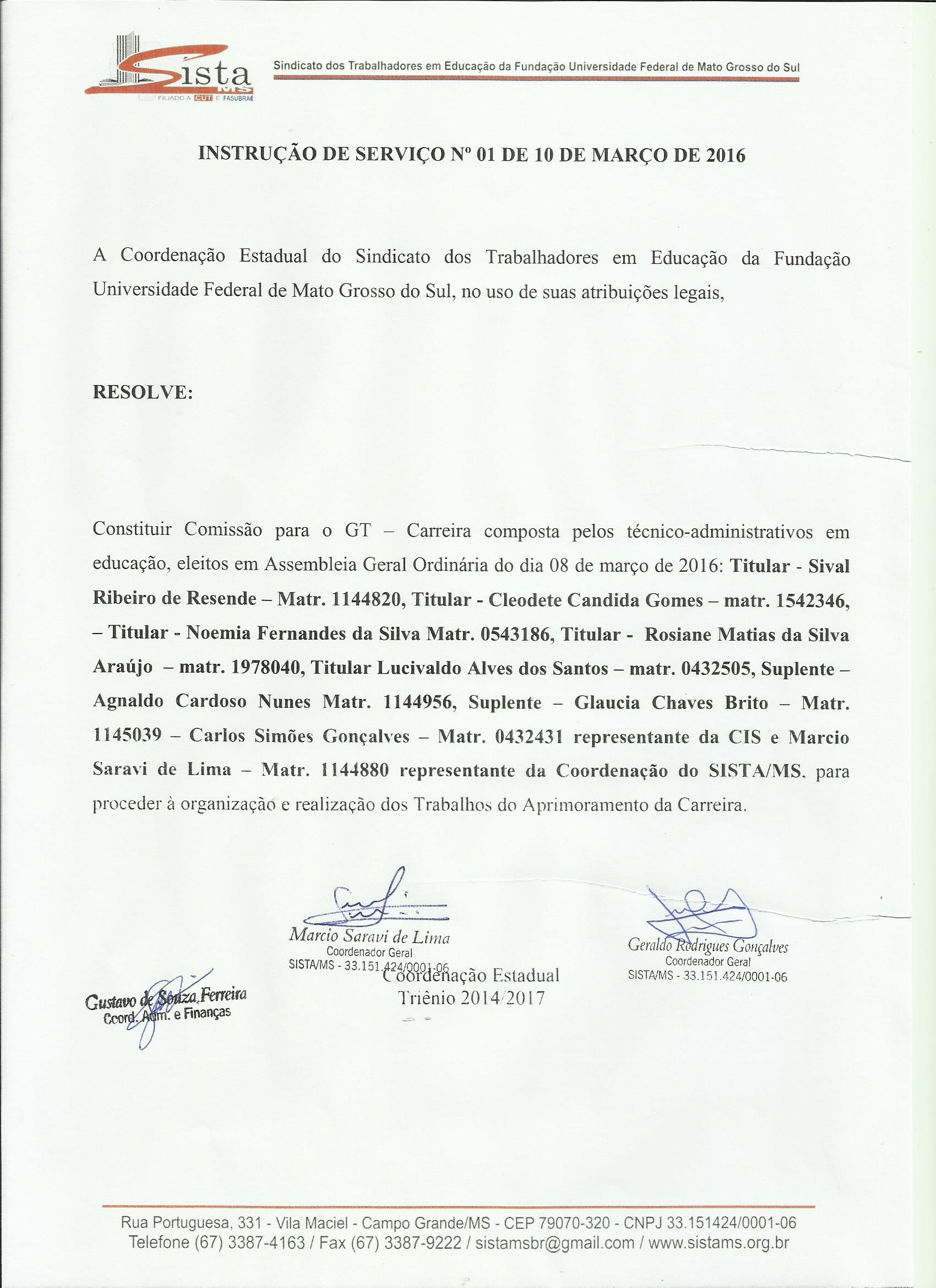 Instrução de Serviço - GT Carreira